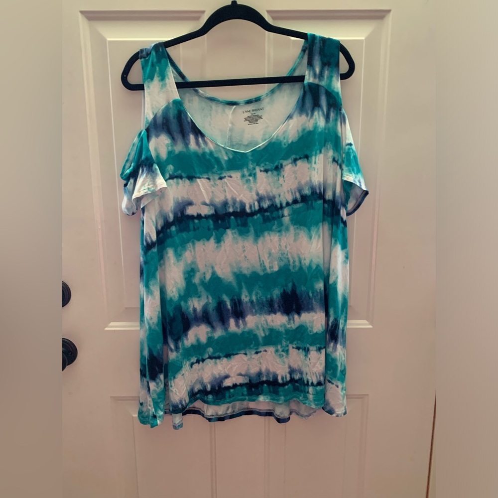 Lane Bryant Blue Tie-Dye Women's Top with cold shoulder sleeves size 22/24